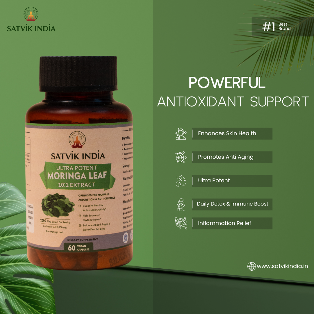 Moringa Capsules 10:1 Extract – High-Potency Plant Nutrition for Energy, Immunity & Hormonal Balance | Satvik India