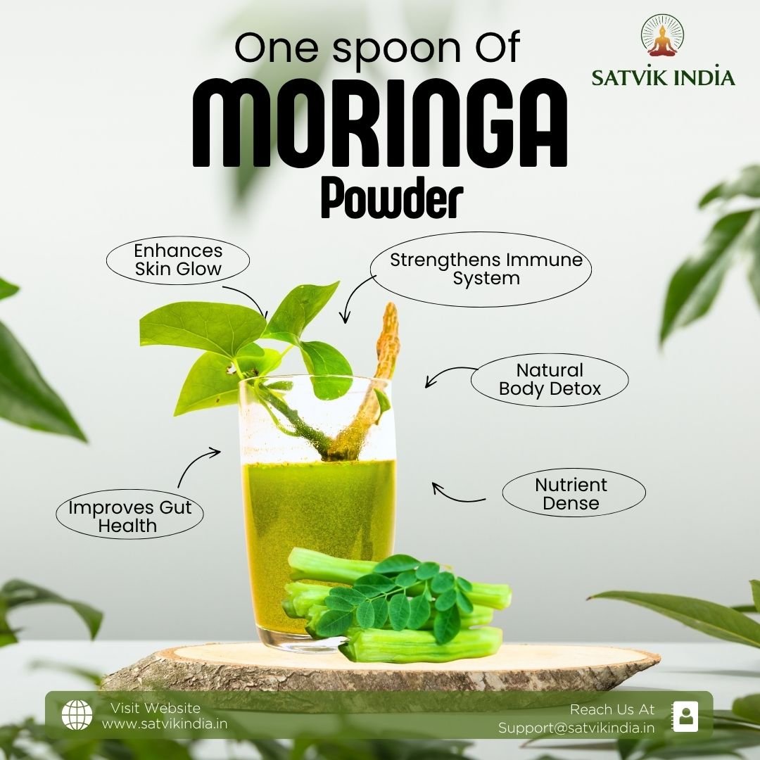 Organic Moringa Powder 100g –  Essential Nutrition Superfood, Helps Naturally Boost Energy Levels, Improves Stamina & Vitality, Rich In Vitamins & Minerals| Satvik India