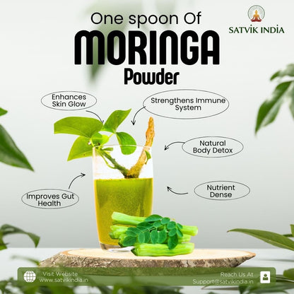 Organic Moringa Powder 100g –  Essential Nutrition Superfood, Helps Naturally Boost Energy Levels, Improves Stamina & Vitality, Rich In Vitamins & Minerals| Satvik India